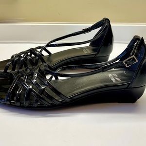 Stuart Weitzman Strappy Patent Leather Wedge Sandal